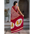 Seduva Women's Satin Crepe Printed Saree With Unstitched Blouse 5.5Mtr (Red)
