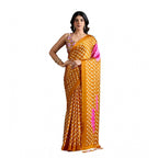 Seduva Women's Satin Crepe Printed Saree With Unstitched Blouse 5.5Mtr (Mustard)