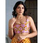 Seduva Women's Satin Crepe Printed Saree With Unstitched Blouse 5.5Mtr (Mustard)