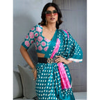 Seduva Women's Satin Crepe Printed Saree With Unstitched Blouse 5.5Mtr (Sky Blue)