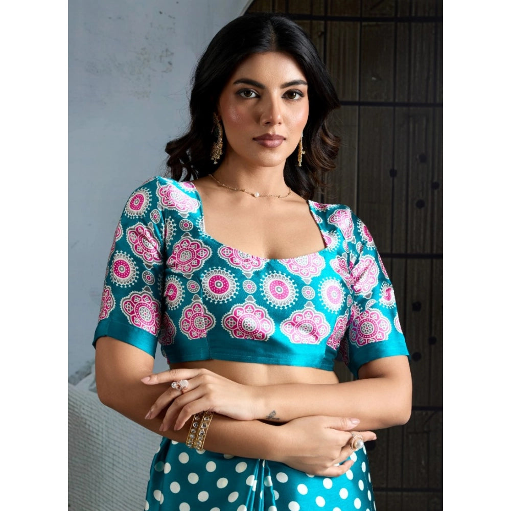 Seduva Women's Satin Crepe Printed Saree With Unstitched Blouse 5.5Mtr (Sky Blue)