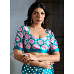 Seduva Women's Satin Crepe Printed Saree With Unstitched Blouse 5.5Mtr (Sky Blue)