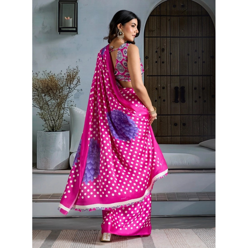 Seduva Women's Satin Crepe Printed Saree With Unstitched Blouse 5.5Mtr (Pink)