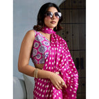 Seduva Women's Satin Crepe Printed Saree With Unstitched Blouse 5.5Mtr (Pink)
