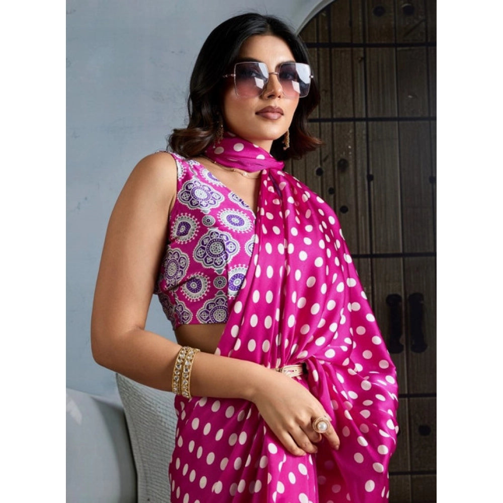 Seduva Women's Satin Crepe Printed Saree With Unstitched Blouse 5.5Mtr (Pink)