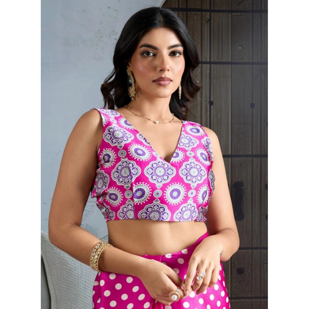 Seduva Women's Satin Crepe Printed Saree With Unstitched Blouse 5.5Mtr (Pink)