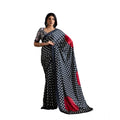 Seduva Women's Satin Crepe Printed Saree With Unstitched Blouse 5.5Mtr (Black)