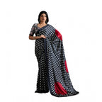 Seduva Women's Satin Crepe Printed Saree With Unstitched Blouse 5.5Mtr (Black)