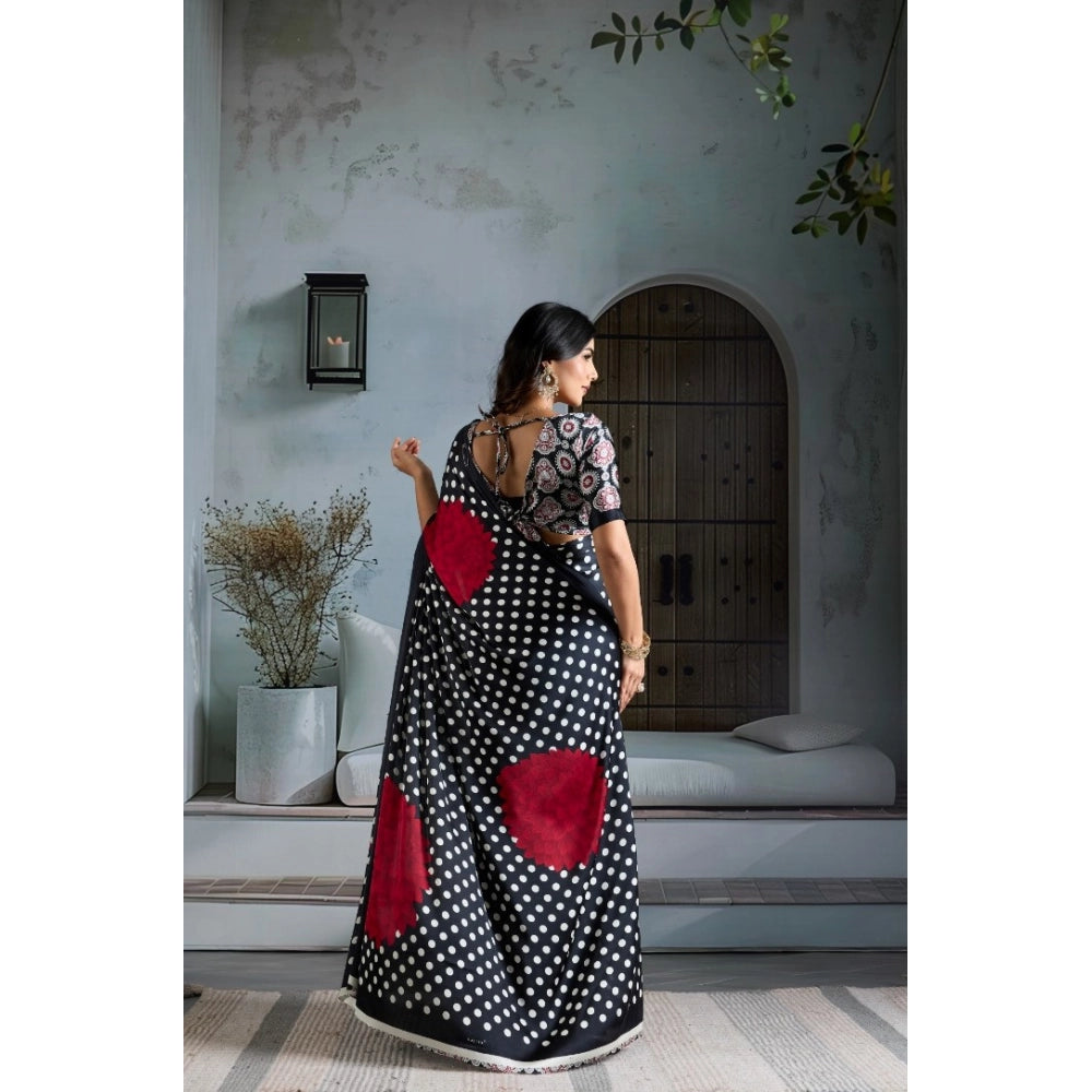 Seduva Women's Satin Crepe Printed Saree With Unstitched Blouse 5.5Mtr (Black)