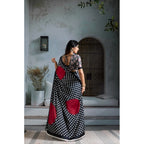 Seduva Women's Satin Crepe Printed Saree With Unstitched Blouse 5.5Mtr (Black)