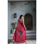 Seduva Women's Satin Crepe Printed Saree With Unstitched Blouse 5.5Mtr (Red)