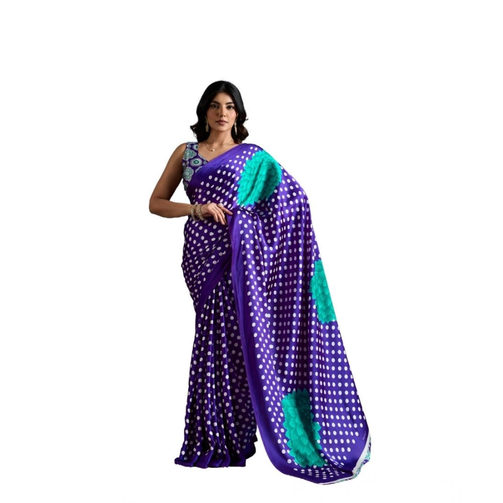Seduva Women's Satin Crepe Printed Saree With Unstitched Blouse 5.5Mtr (Purple)