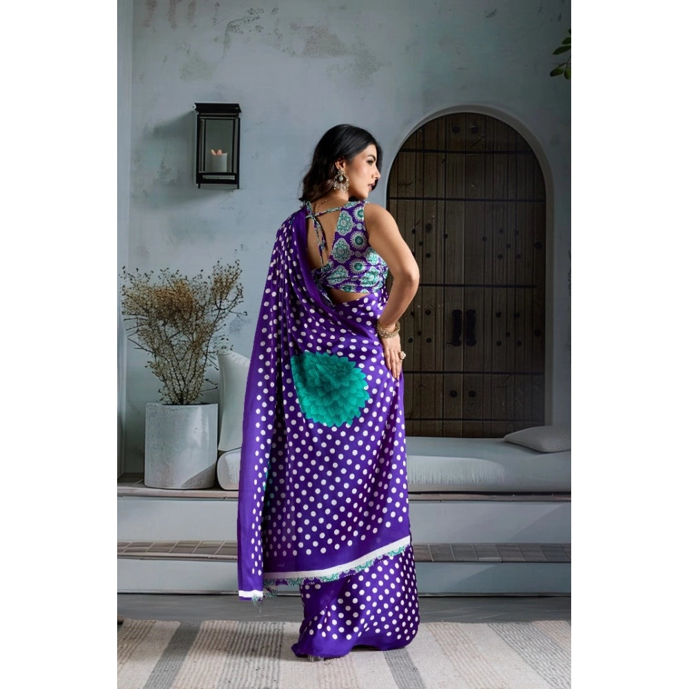 Seduva Women's Satin Crepe Printed Saree With Unstitched Blouse 5.5Mtr (Purple)