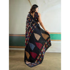 Seduva Women's Satin Crepe Printed Saree With Unstitched Blouse 5.5Mtr (Black)