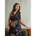 Seduva Women's Satin Crepe Printed Saree With Unstitched Blouse 5.5Mtr (Black)