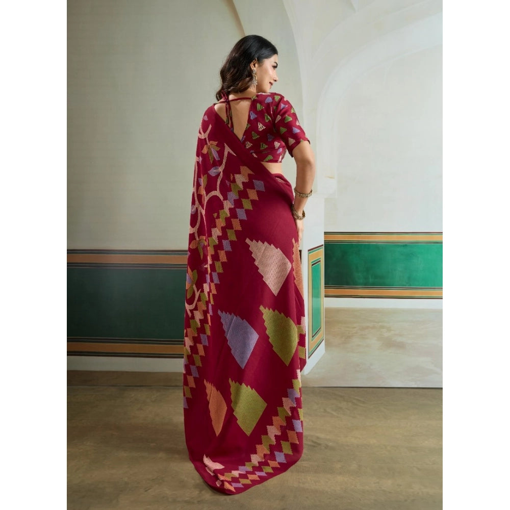 Seduva Women's Satin Crepe Printed Saree With Unstitched Blouse 5.5Mtr (Maroon)