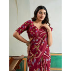 Seduva Women's Satin Crepe Printed Saree With Unstitched Blouse 5.5Mtr (Maroon)