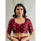 Seduva Women's Satin Crepe Printed Saree With Unstitched Blouse 5.5Mtr (Maroon)