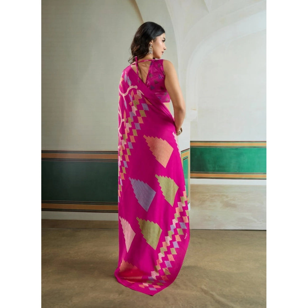 Seduva Women's Satin Crepe Printed Saree With Unstitched Blouse 5.5Mtr (Pink)