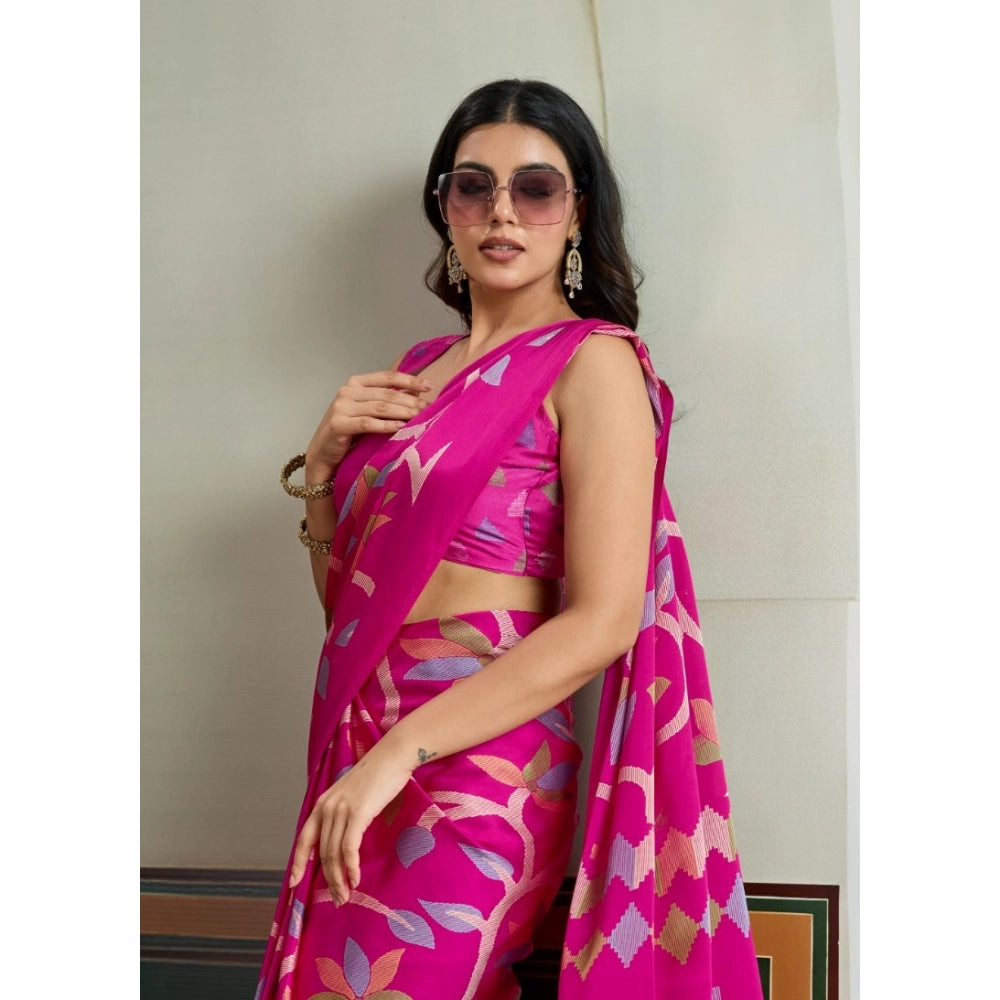 Seduva Women's Satin Crepe Printed Saree With Unstitched Blouse 5.5Mtr (Pink)
