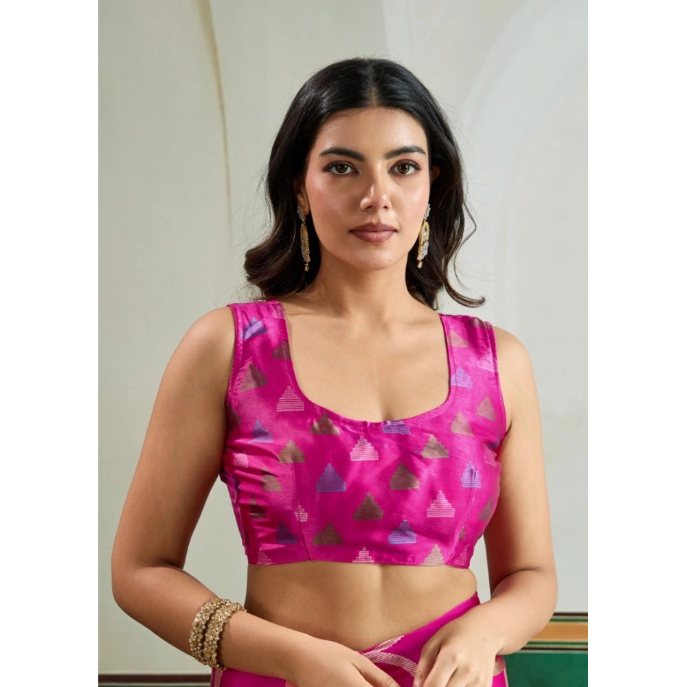 Seduva Women's Satin Crepe Printed Saree With Unstitched Blouse 5.5Mtr (Pink)