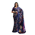 Seduva Women's Satin Crepe Printed Saree With Unstitched Blouse 5.5Mtr (Navy Blue)