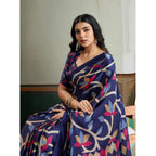 Seduva Women's Satin Crepe Printed Saree With Unstitched Blouse 5.5Mtr (Navy Blue)