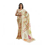 Seduva Women's Satin Crepe Printed Saree With Unstitched Blouse 5.5Mtr (Off White)