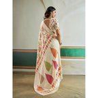 Seduva Women's Satin Crepe Printed Saree With Unstitched Blouse 5.5Mtr (Off White)
