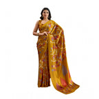 Seduva Women's Satin Crepe Printed Saree With Unstitched Blouse 5.5Mtr (Mustard)