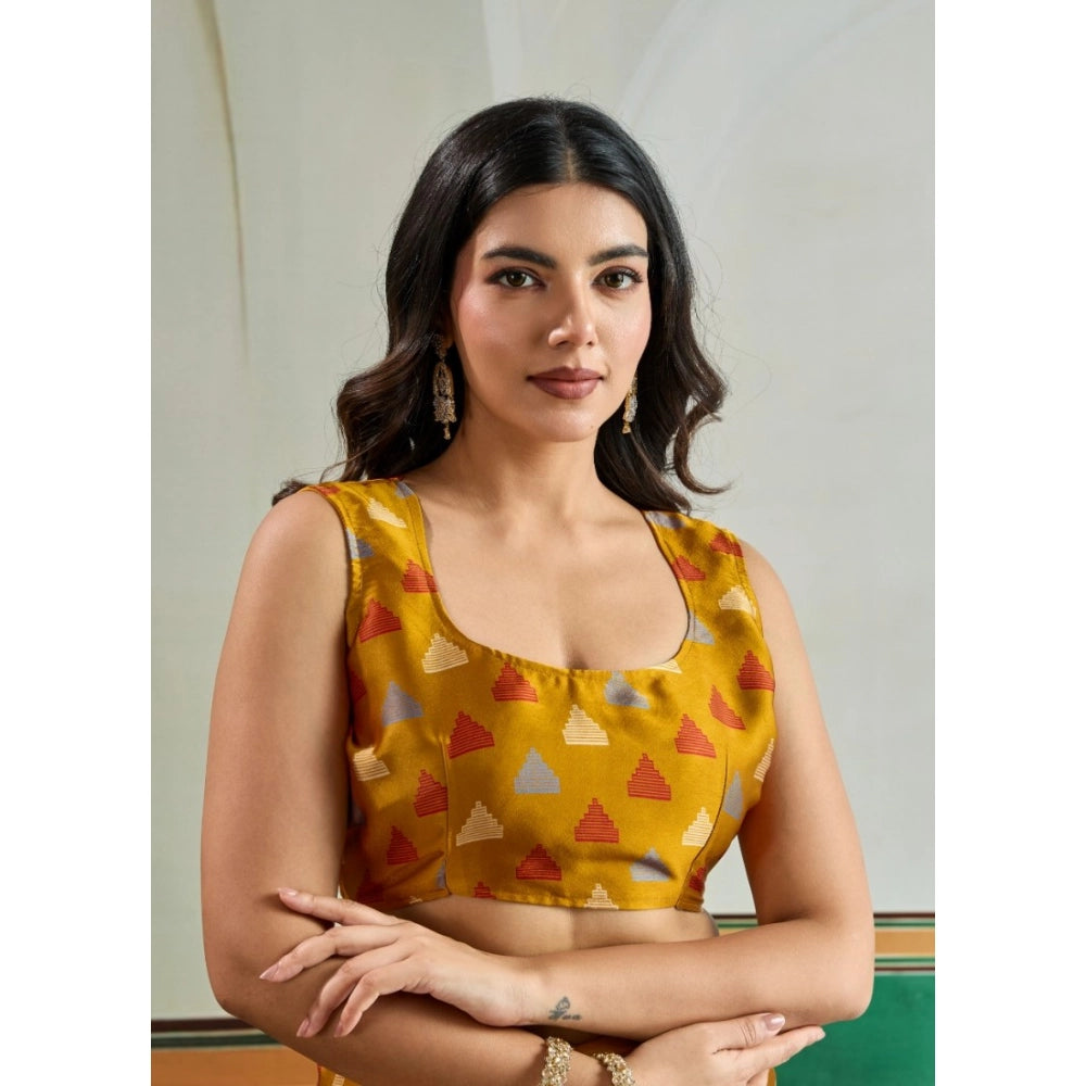 Seduva Women's Satin Crepe Printed Saree With Unstitched Blouse 5.5Mtr (Mustard)