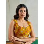 Seduva Women's Satin Crepe Printed Saree With Unstitched Blouse 5.5Mtr (Mustard)