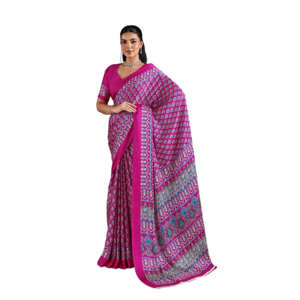 Seduva Women's Satin Crepe Printed Saree With Unstitched Blouse 5.5Mtr (Pink)