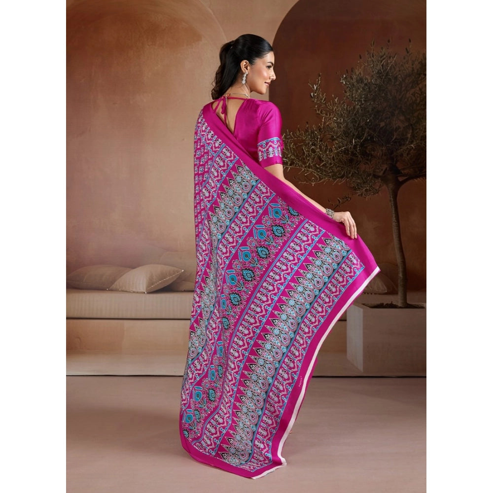 Seduva Women's Satin Crepe Printed Saree With Unstitched Blouse 5.5Mtr (Pink)