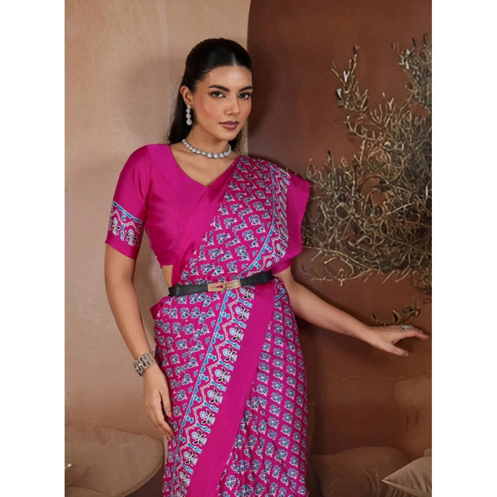 Seduva Women's Satin Crepe Printed Saree With Unstitched Blouse 5.5Mtr (Pink)