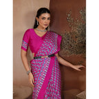 Seduva Women's Satin Crepe Printed Saree With Unstitched Blouse 5.5Mtr (Pink)