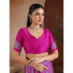 Seduva Women's Satin Crepe Printed Saree With Unstitched Blouse 5.5Mtr (Pink)
