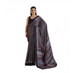 Seduva Women's Satin Crepe Printed Saree With Unstitched Blouse 5.5Mtr (Black)