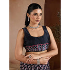 Seduva Women's Satin Crepe Printed Saree With Unstitched Blouse 5.5Mtr (Black)