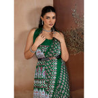 Seduva Women's Satin Crepe Printed Saree With Unstitched Blouse 5.5Mtr (Green)