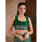 Seduva Women's Satin Crepe Printed Saree With Unstitched Blouse 5.5Mtr (Green)