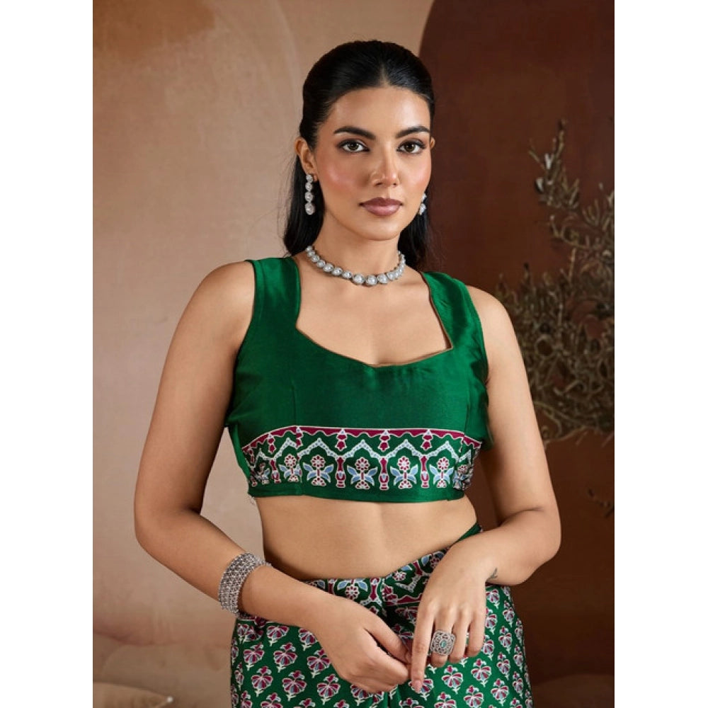 Seduva Women's Satin Crepe Printed Saree With Unstitched Blouse 5.5Mtr (Green)