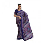 Seduva Women's Satin Crepe Printed Saree With Unstitched Blouse 5.5Mtr (Navy Blue)