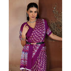 Seduva Women's Satin Crepe Printed Saree With Unstitched Blouse 5.5Mtr (Purple)