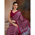 Seduva Women's Satin Crepe Printed Saree With Unstitched Blouse 5.5Mtr (Maroon)