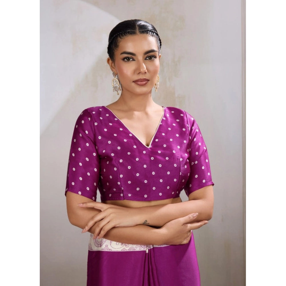 Seduva Women's Satin Crepe Printed Saree With Unstitched Blouse 5.5Mtr (Purple)