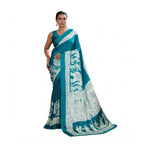 Seduva Women's Satin Crepe Printed Saree With Unstitched Blouse 5.5Mtr (Sky Blue)