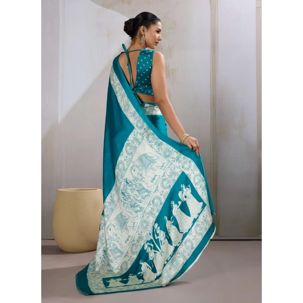 Seduva Women's Satin Crepe Printed Saree With Unstitched Blouse 5.5Mtr (Sky Blue)