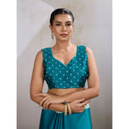Seduva Women's Satin Crepe Printed Saree With Unstitched Blouse 5.5Mtr (Sky Blue)
