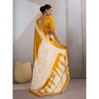 Seduva Women's Satin Crepe Printed Saree With Unstitched Blouse 5.5Mtr (Mustard)